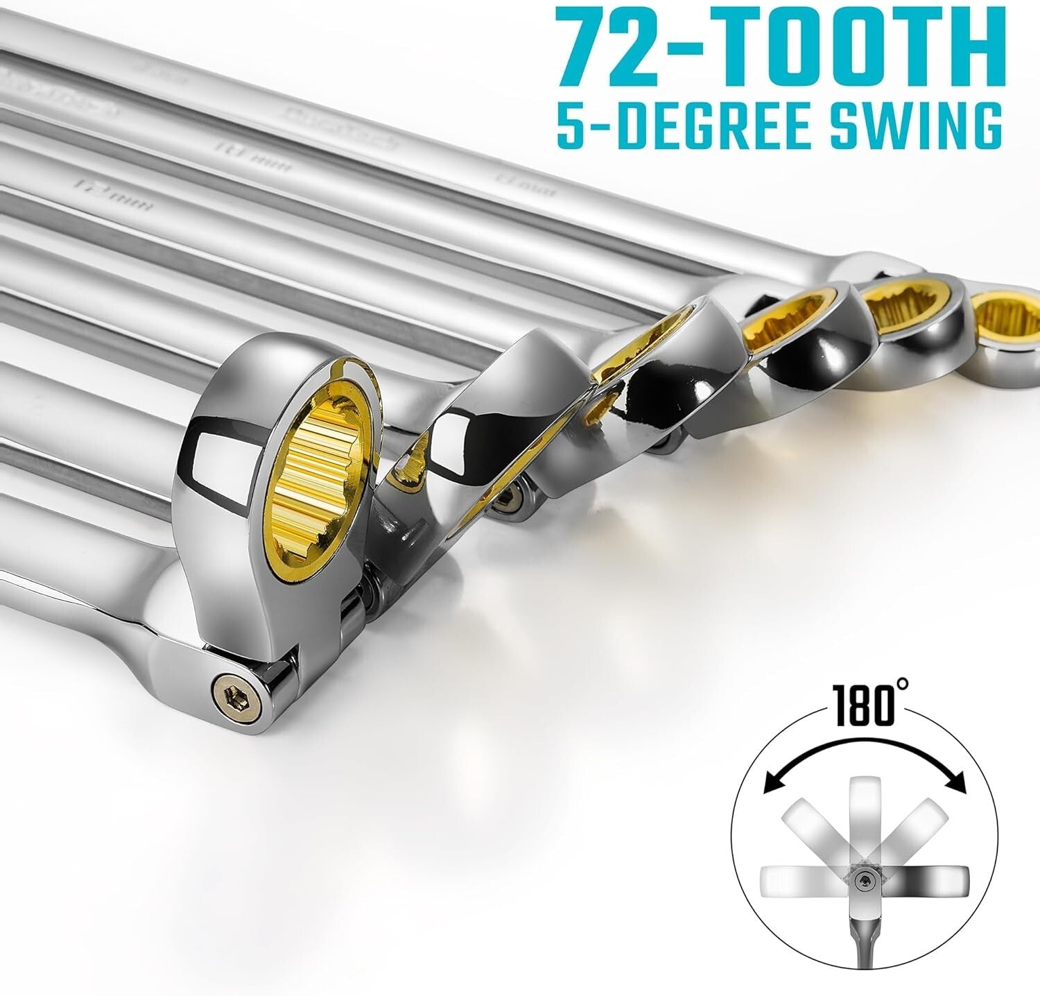 Extra Long Anti-Slip Flex-Head Ratcheting Wrench Set - 6-Piece Metric CR-V Steel