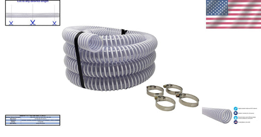 Durable 20 FT Pool Filter Pump Hose - Heavy-Duty Kink-Proof Design Incl. Clamps