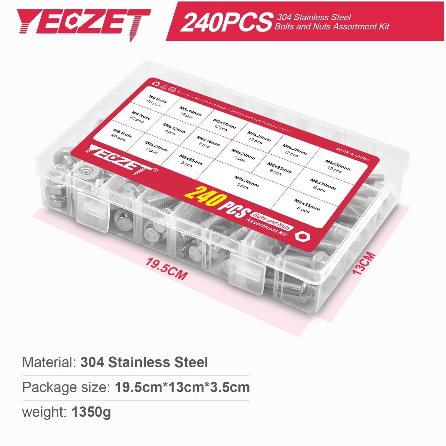 Versatile 240PC Flanged Bolts & Nuts in Stainless Steel - Ideal for Repairs