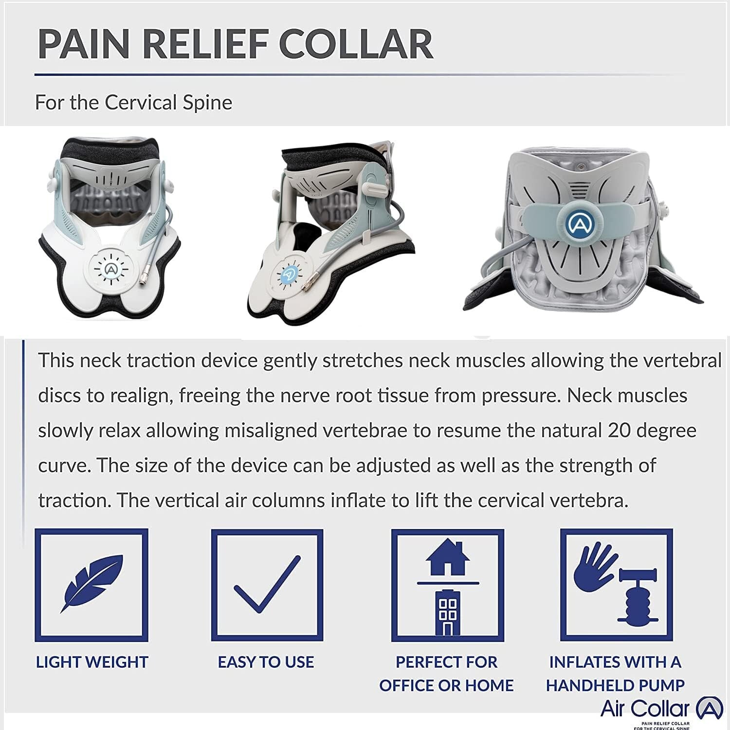 Adjustable Neck Traction Device by Air Collar - Pain Relief & Improved Alignment