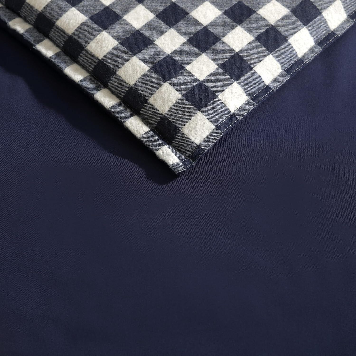 King Comforter Set - Reversible Cotton Bedding with Plaid Shams in Kingston Navy