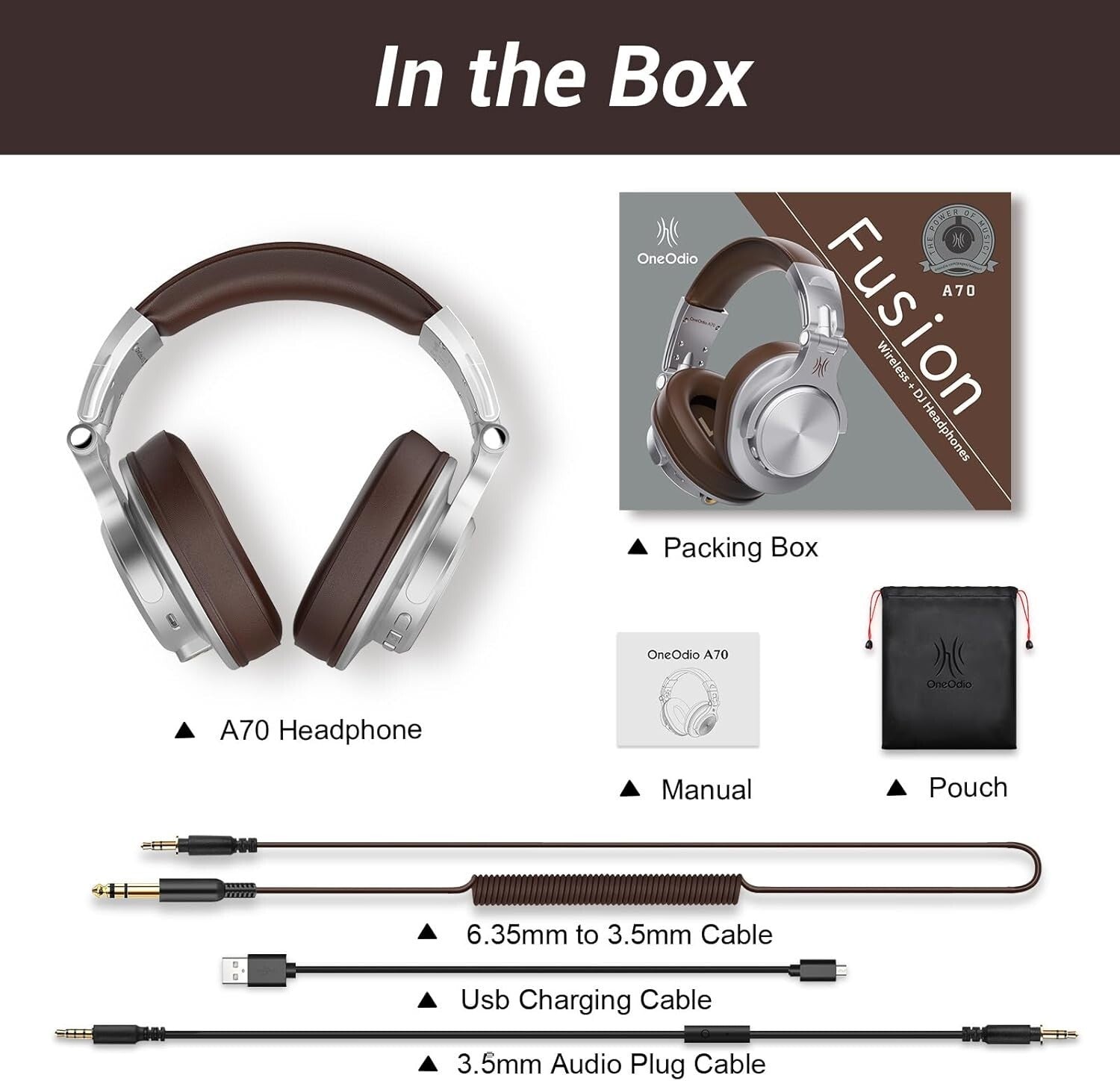 Elegant Over-Ear A70 Headphones - Bluetooth 5.2, 72H Playtime, Wired Support