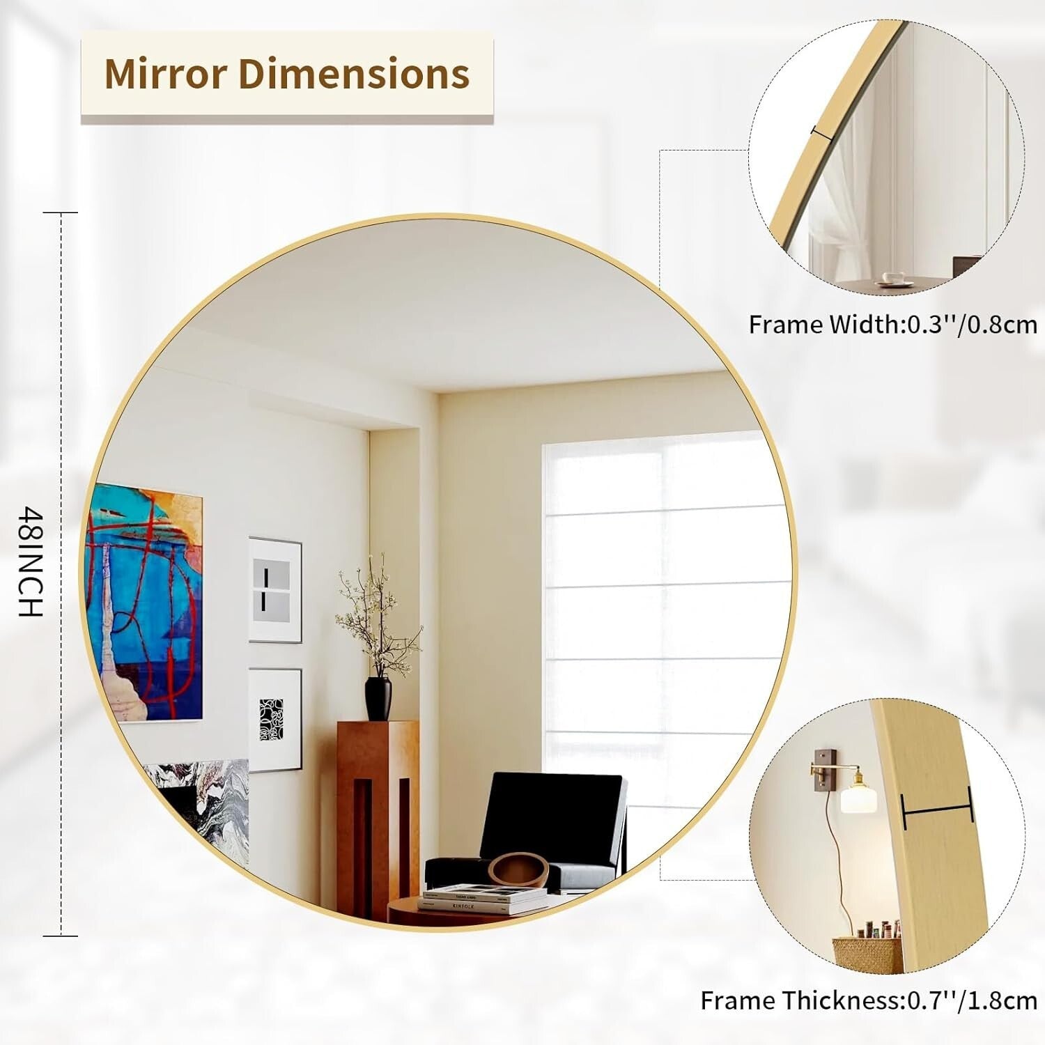 Elegant 48-Inch Round Mirror with Secure Installation for Entryway & Bathroom