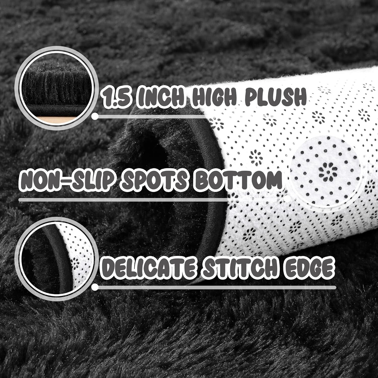 Fluffy Black 6x9 Area Rug - Soft Shaggy Carpet for Modern Living Rooms