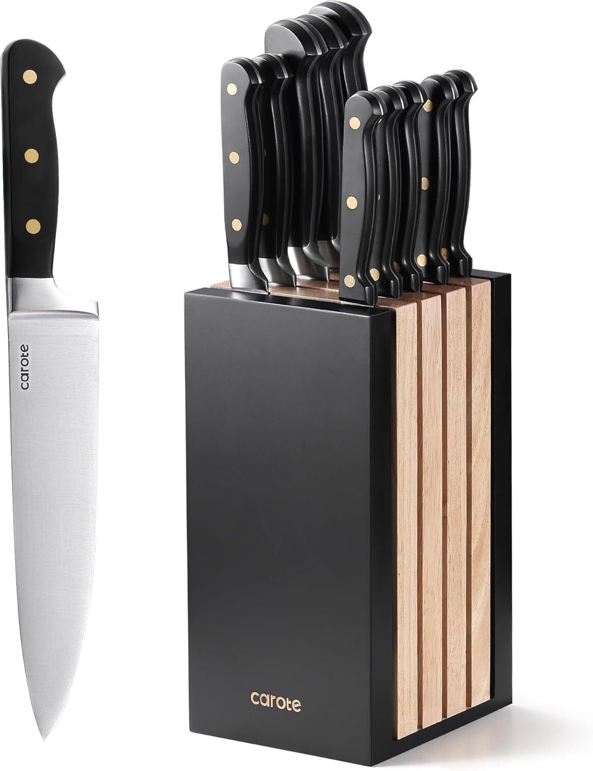 11-Piece Black Kitchen Knife Set with Magnetic Block - Razor Sharp & Ergonomic