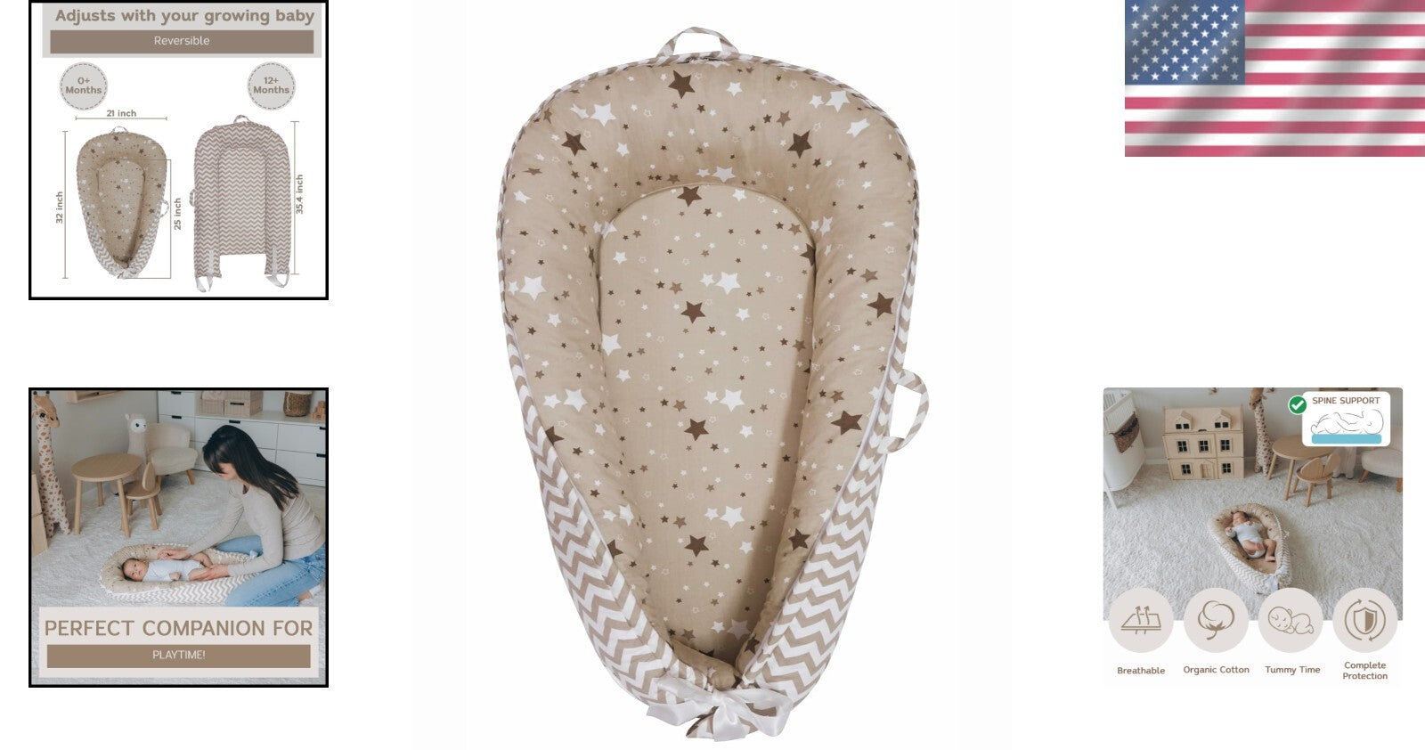 Breathable Organic Baby Nest Lounger - Lightweight & Washable Travel Essential