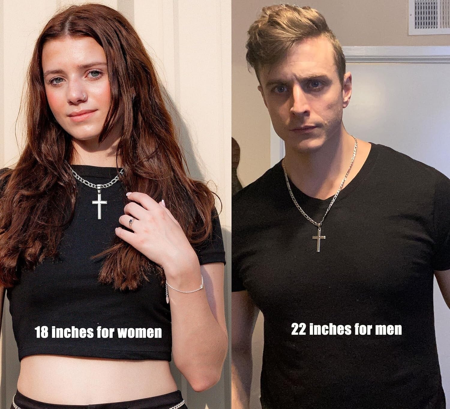 925 Sterling Silver Cross Necklace with Durable Figaro Chain - Gift Box Included