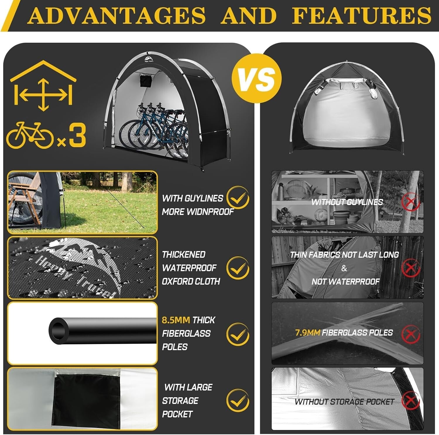 Durable 210D Waterproof Bicycle Storage Tent with Quick Setup - Fits 2-3 Bikes