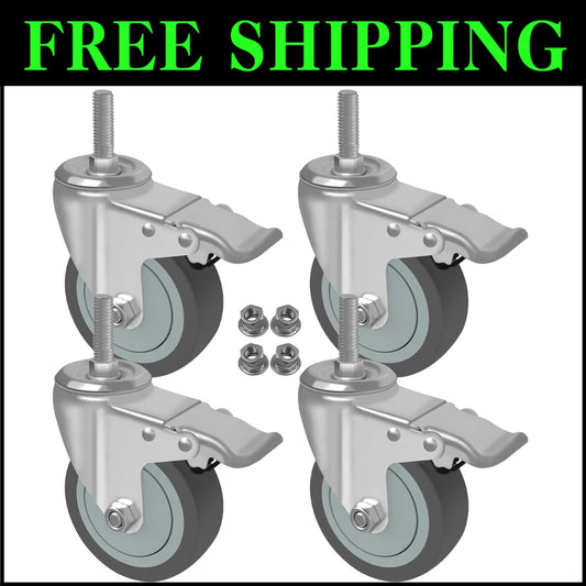 Set of 4 Long-Lasting 5 Inch Locking Casters - Ideal for Carts & Equipment