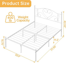 Load image into Gallery viewer, Full Size Bed Frame with Heart-Shaped Headboard &amp; Under-Bed Storage - White