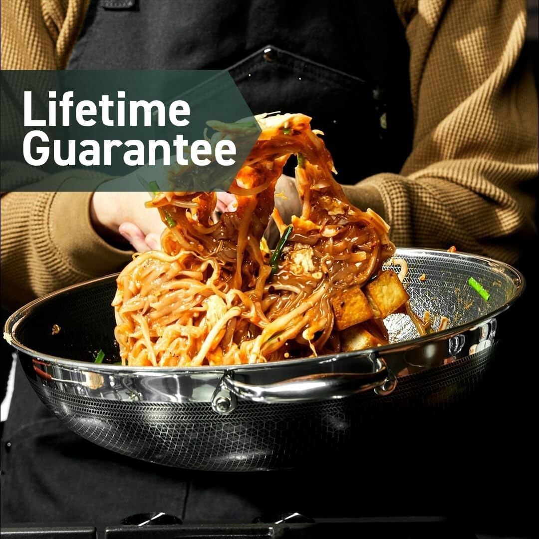 Versatile 14-Inch Nonstick Hybrid Wok with Stainless Steel Lid & Cool Handles