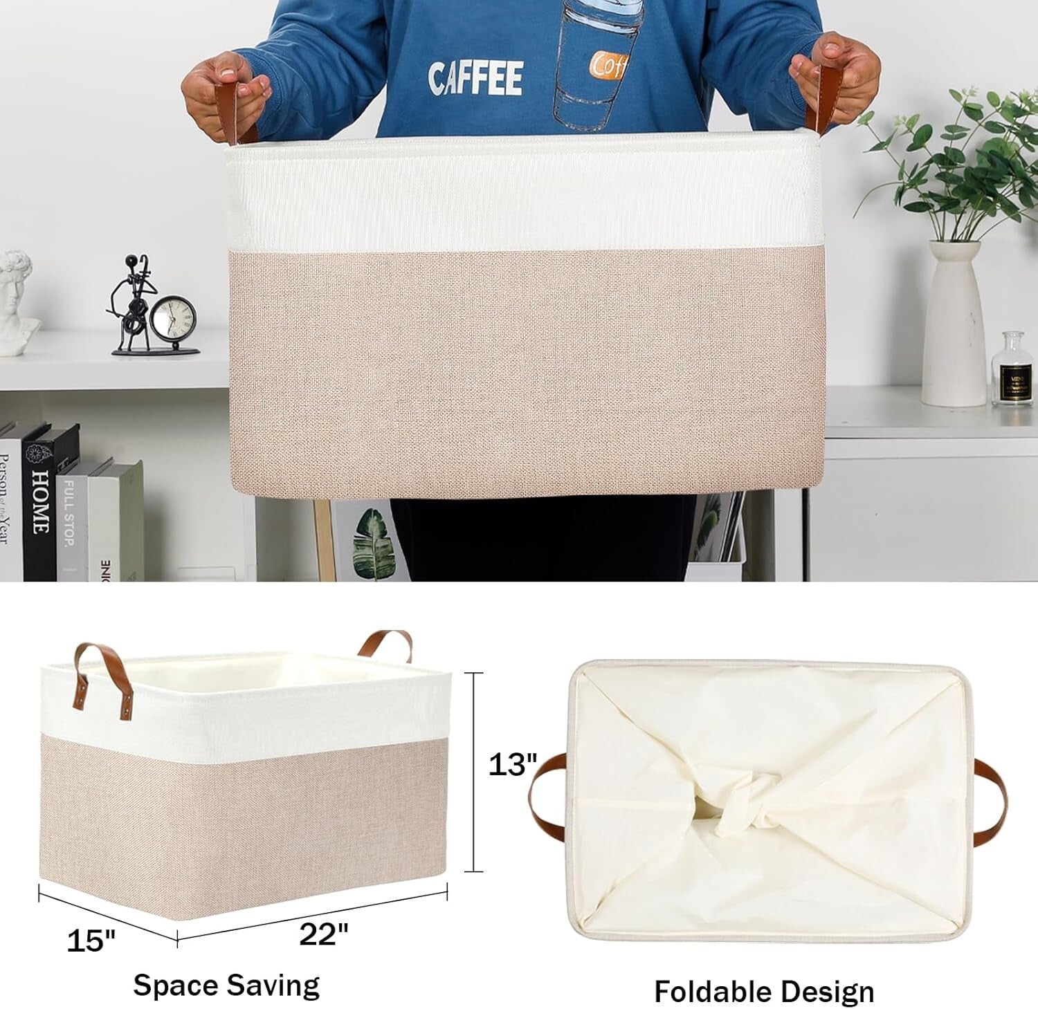 Extra Large Fabric Storage Baskets - 22" x 15" x 13" - Stylish Organization