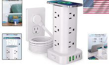Load image into Gallery viewer, 17-in-1 Power Strip Tower with Wireless Charger &amp; 10FT Extension Cord, White