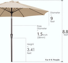 Load image into Gallery viewer, Waterproof 9FT Outdoor Umbrella with Wind Vent and Crank Lift for Backyards