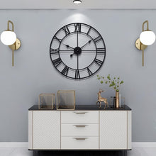 Load image into Gallery viewer, Large 24-Inch Silent Wall Clock - Rustic Round Metal Decor with Roman Numerals