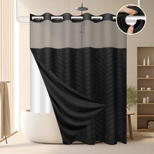 Load image into Gallery viewer, Modern Tufted Chevron Shower Curtain with Snap-on Liner, Black &amp; Light-Filtering