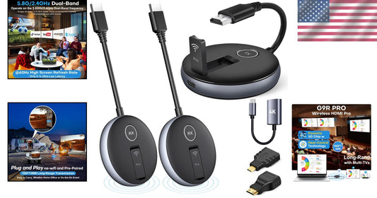 Advanced Wireless HDMI Setup with 1TX, 2RX, USB-C Adapter, 60Hz Streaming