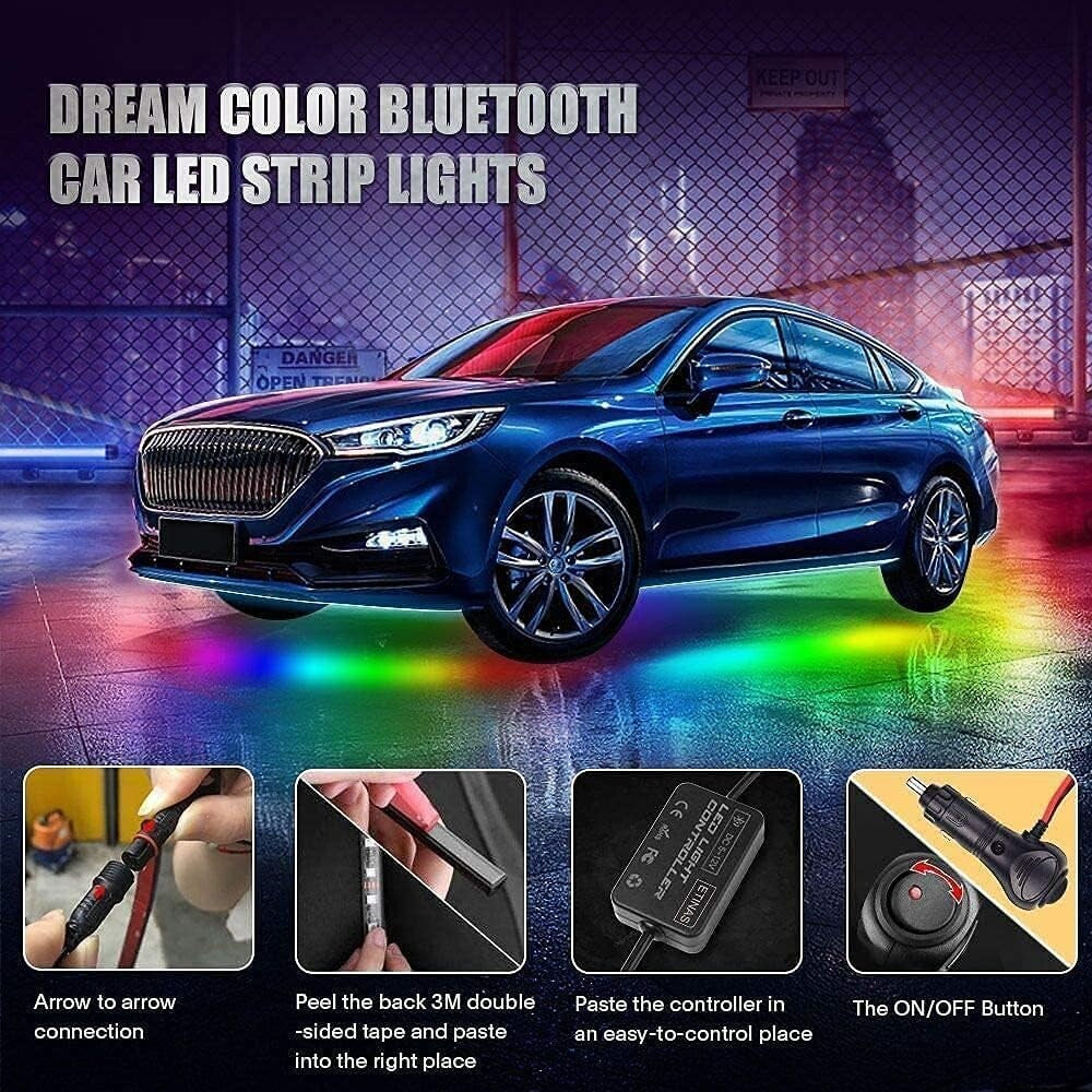Customizable Bluetooth Car Underglow Lighting - 6 Strips, Waterproof Design