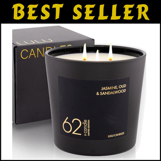 Elegant Hand-Poured 62 Oz. Soy Candle with Jasmine, Oud & Sandalwood Scent