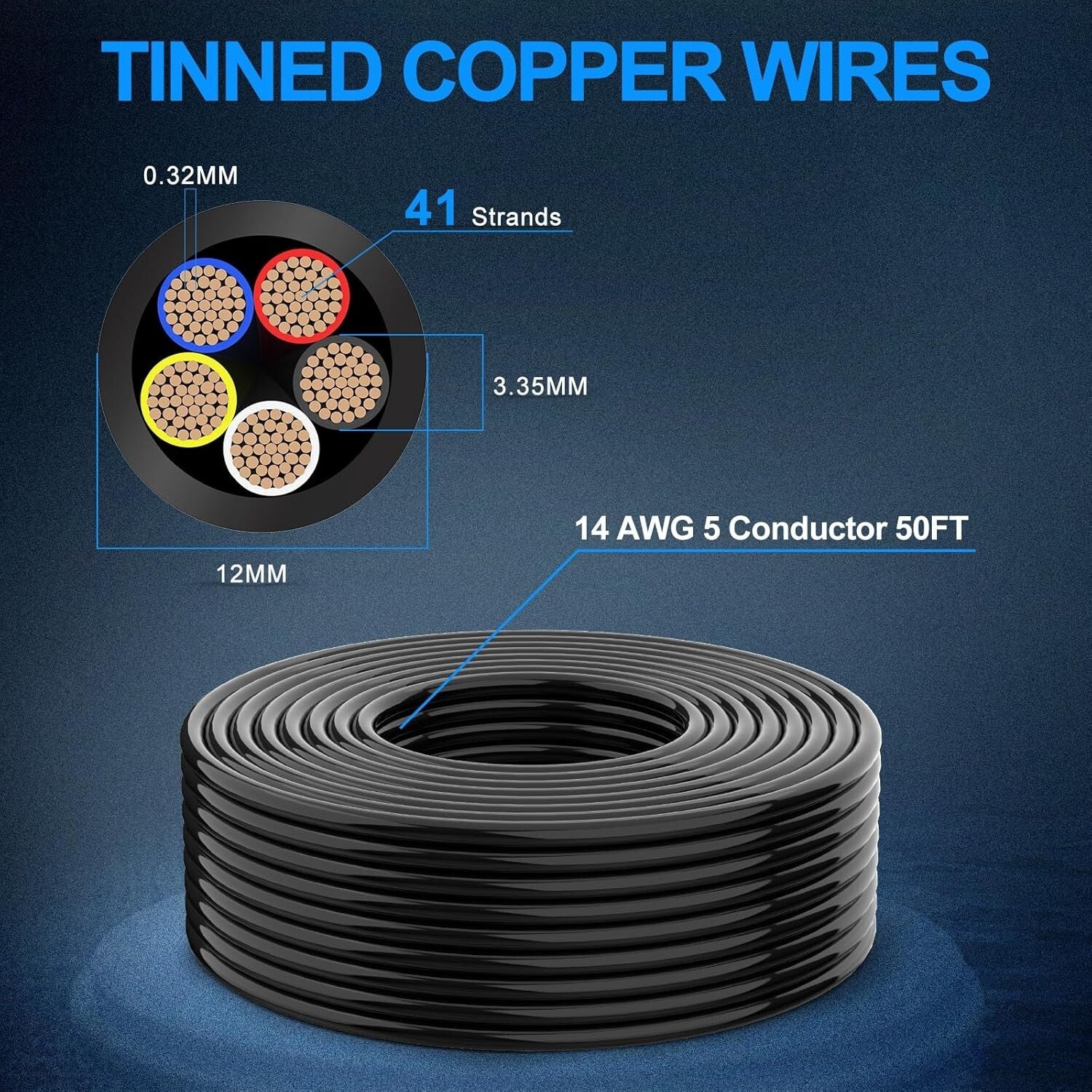 Durable 14 AWG Marine and Automotive Electrical Wire - 50FT Stranded Cord