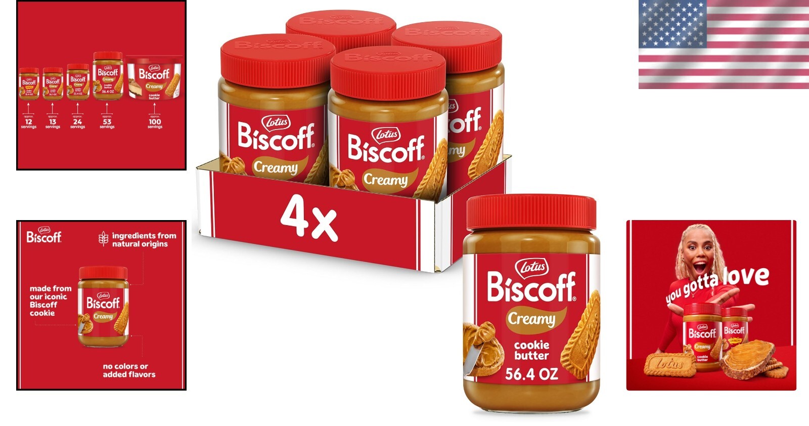 Nut-Free Vegan Lotus Cookie Butter Spread - 4 Jars of 56.4 Ounce Creamy Delight