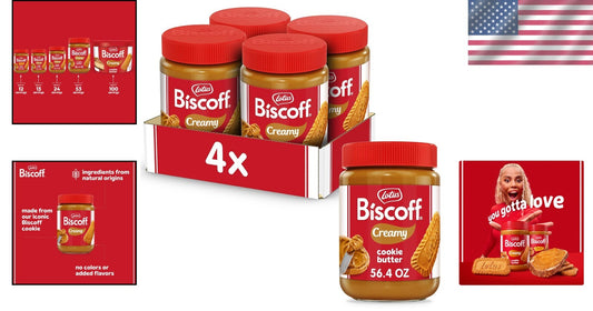 Nut-Free Vegan Lotus Cookie Butter Spread - 4 Jars of 56.4 Ounce Creamy Delight