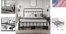Load image into Gallery viewer, Stylish Victorian Queen Metal Bed Frame with Easy Assembly and Space Efficiency