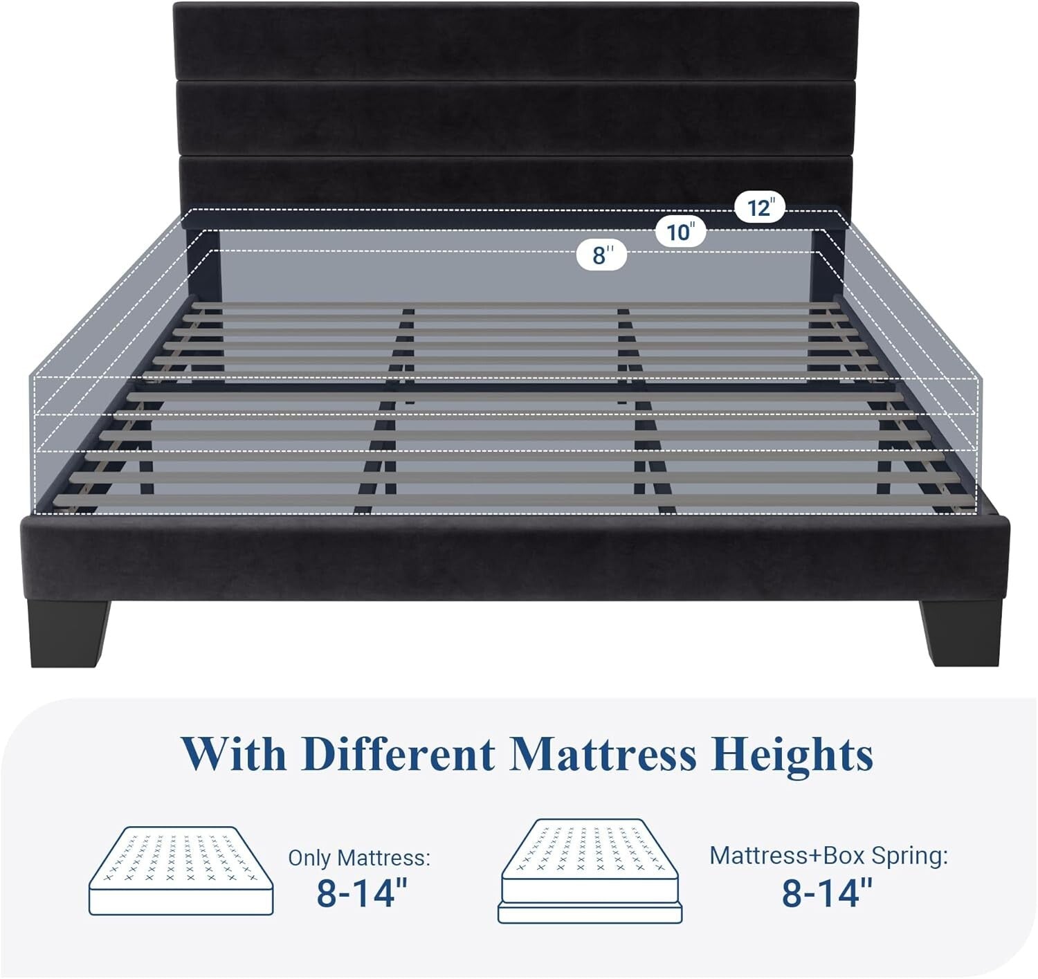 Luxury King Size Velvet Upholstered Platform Bed Frame - Easy Assembly | Black