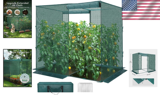 4' x 8' Outdoor Plant Protection Cage with Zippered Access and Ground Staples
