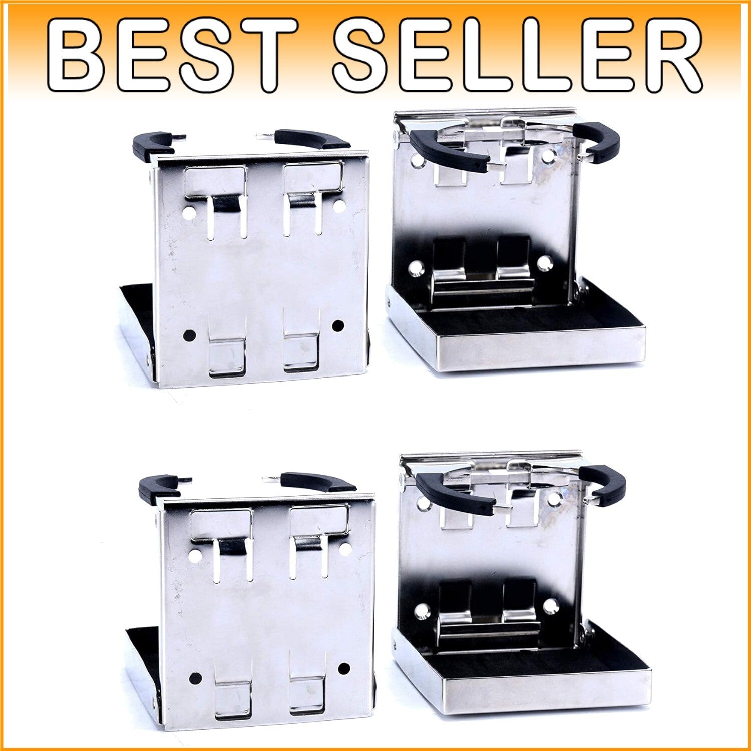 4-Pack Premium Stainless Steel Adjustable Folding Cup Holders for Boats & RVs