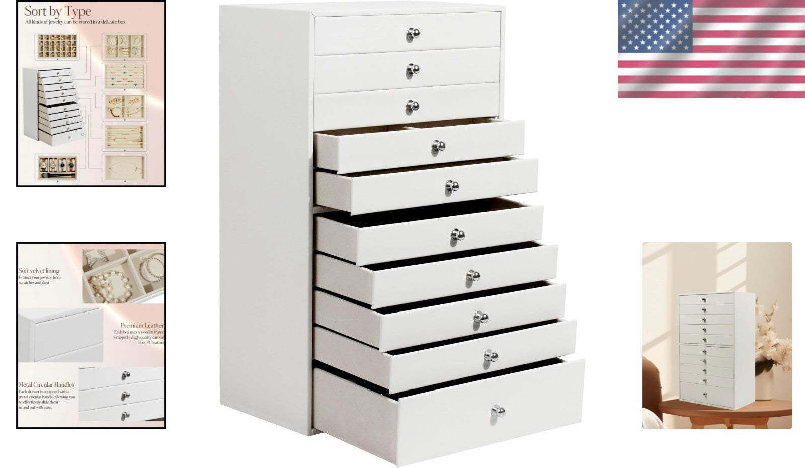 Elegant 10-Drawer Jewelry Box - Organized Storage for Rings, Necklaces & More