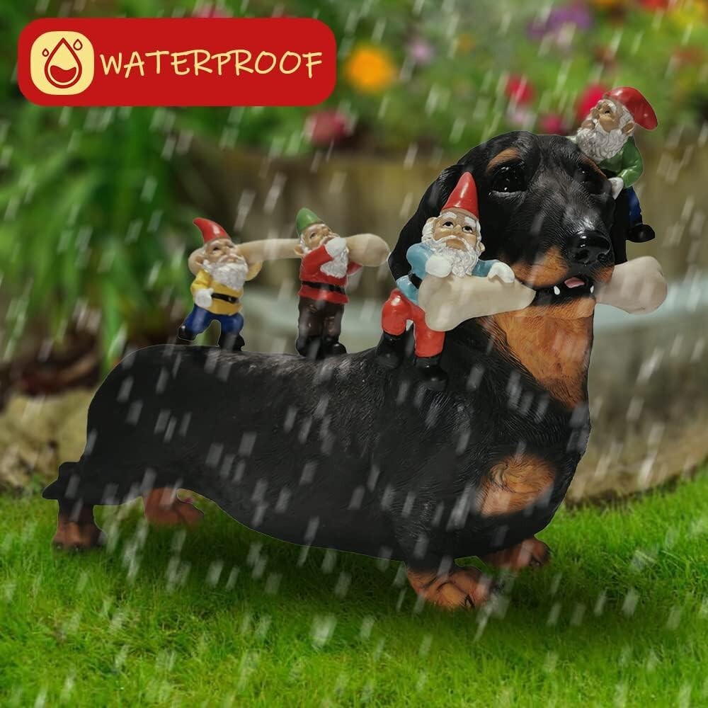 Cute Dachshund Gnome Statues for Outdoor Decoration - 12'' Hand-Painted Charm