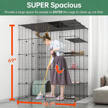 Load image into Gallery viewer, Modern Black Metal Cat Cage with Scratching Posts - Ideal for Indoor Leisure