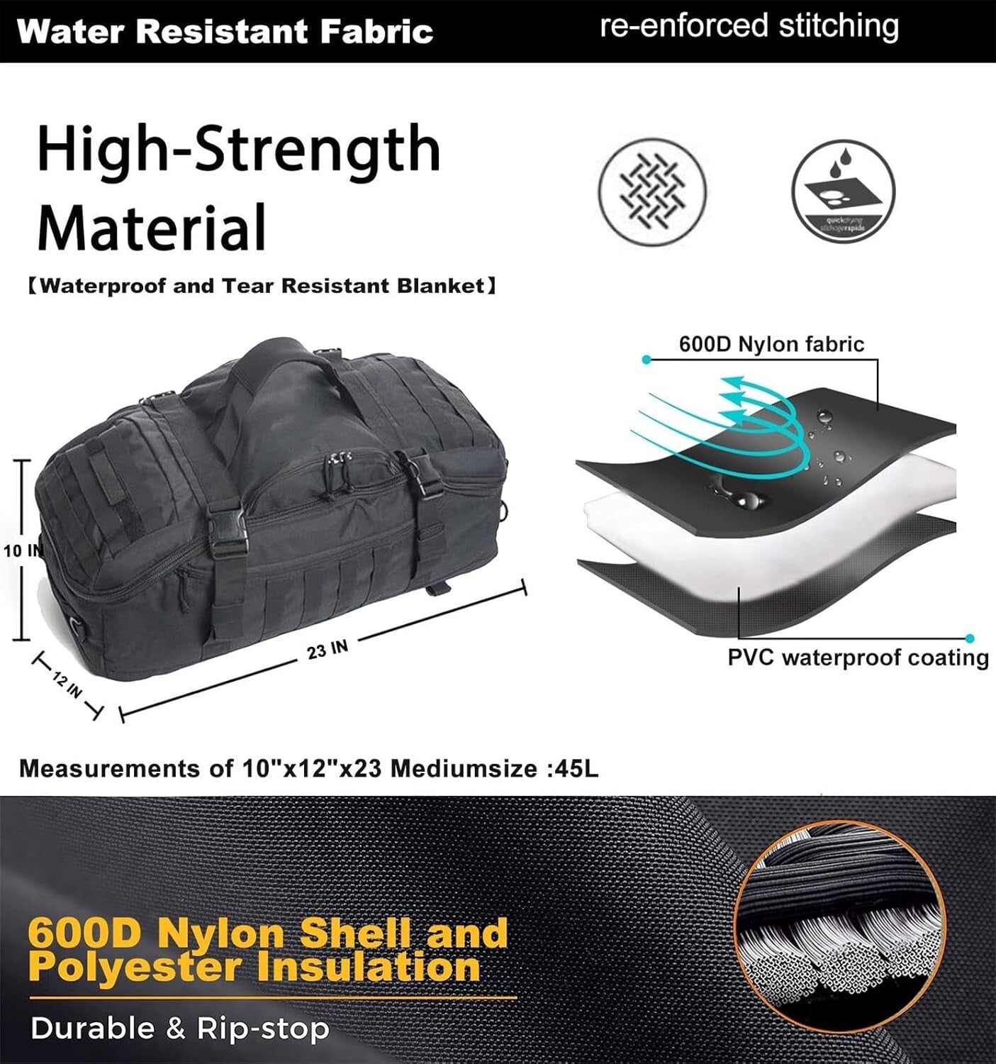 All-Weather Gym Bag with 3 Carry Modes - Tactical Style for Outdoor Adventures