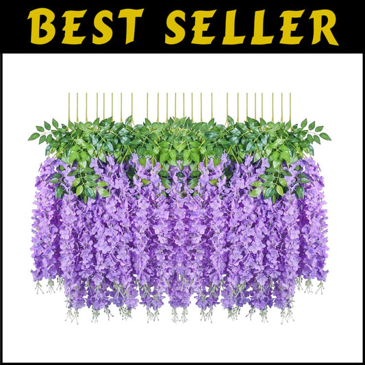 Artificial Wisteria Flower Garland - 24 Vibrant Vines for Indoor & Outdoor Use