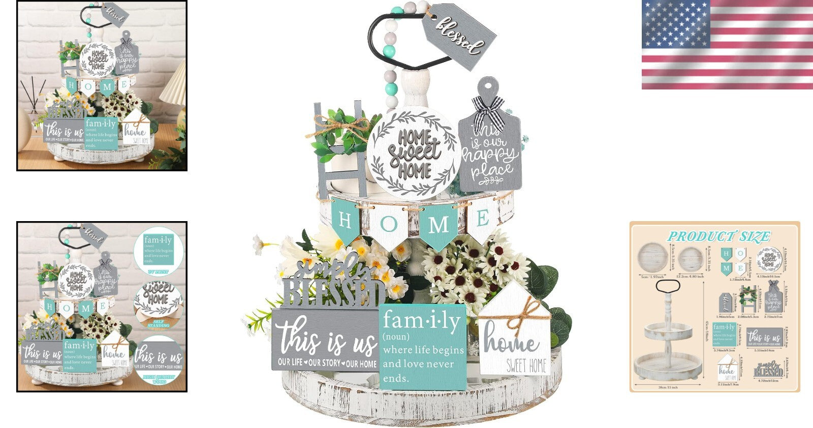 12-Piece Rustic Farmhouse Tiered Tray Decor Set for Kitchen & Table Centerpiece