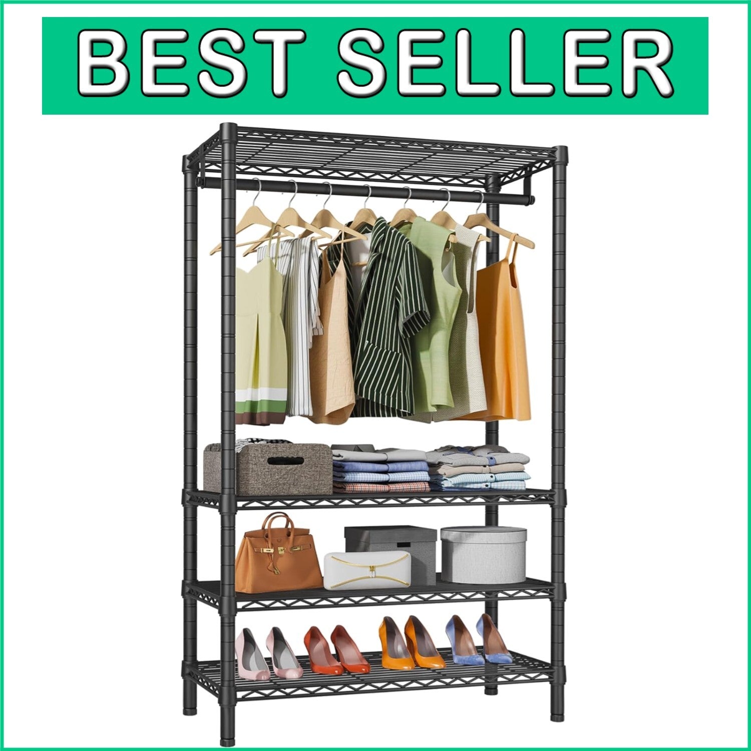 Freestanding 4-Tier Clothes Rack - Portable, Durable, 500 lbs Load Capacity