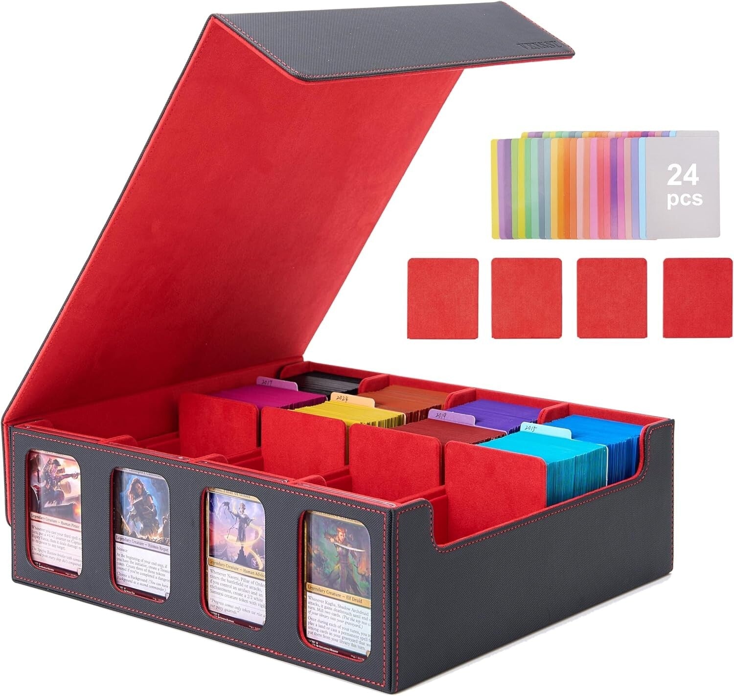 Versatile 3000+ Card Collection Box with Colorful Dividers & Play Mat Feature