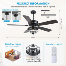 Load image into Gallery viewer, Elegant 52-Inch Black Ceiling Fan with Waterproof LED Light - Ideal for Patios