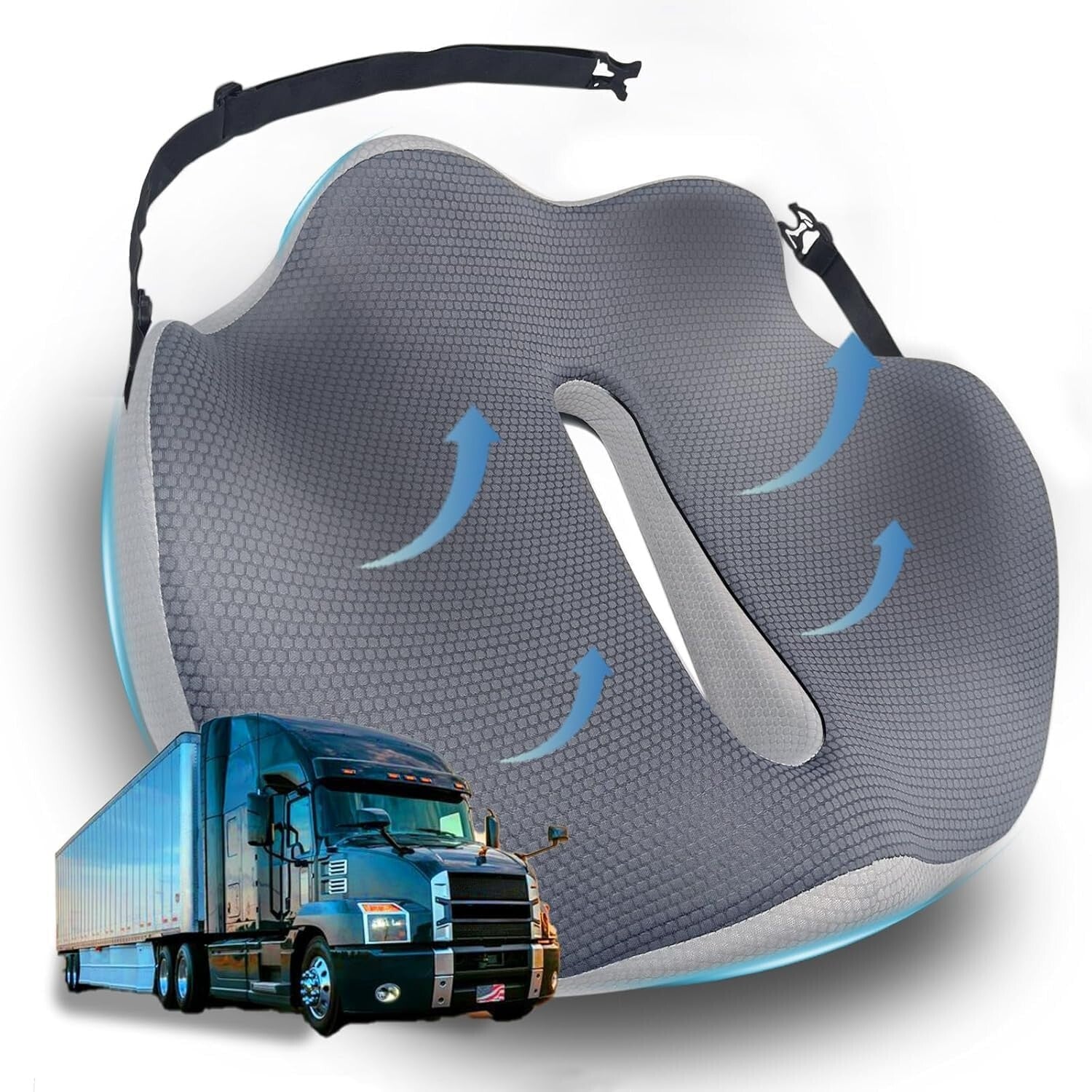 Ergonomic X-Large Seat Cushion with Adjustable Straps for Truck Driving Comfort