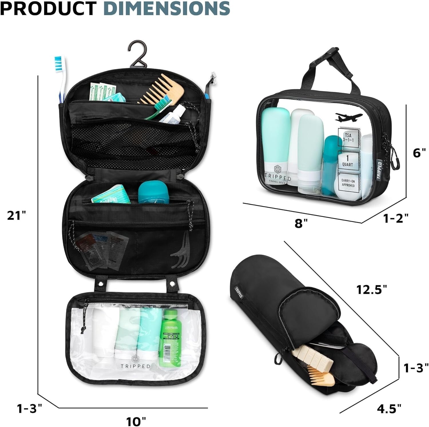 Customizable Hanging Toiletry Bag Set with Clear TSA Bags - Perfect for Travel