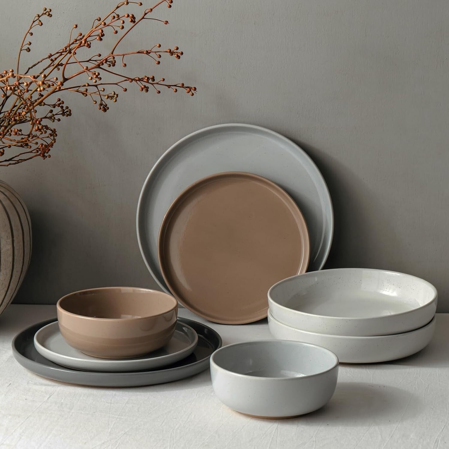 Stackable 24-Piece Dinnerware Set - Stylish Stoneware for Modern Homes