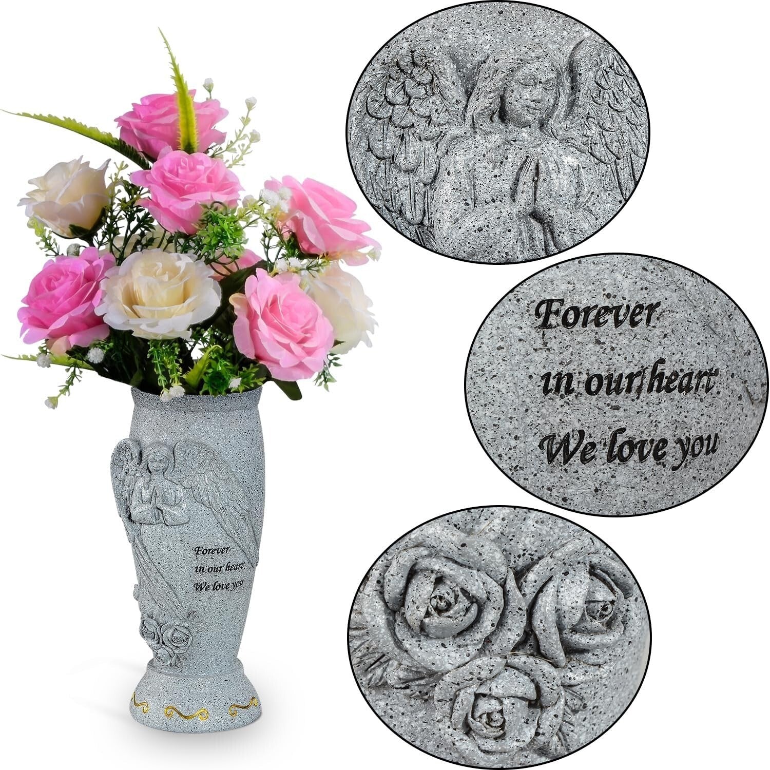 Resin Cemetery Vase with Sentimental Engraving - Ideal for Bouquets & Memorials