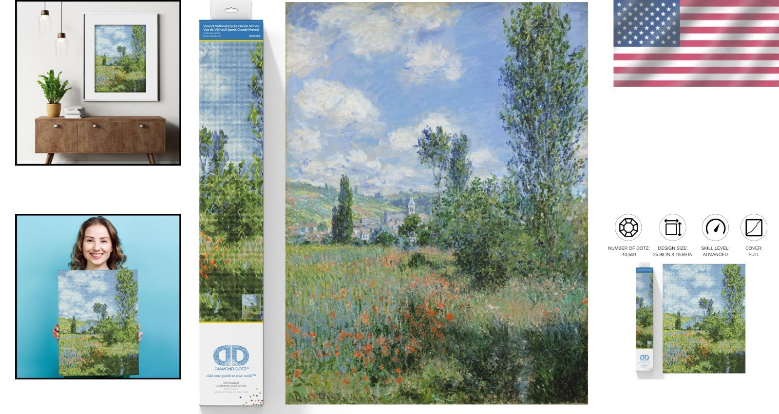 View of Vetheuil Monet Diamond Painting Kit - Create Stunning Art Effortlessly