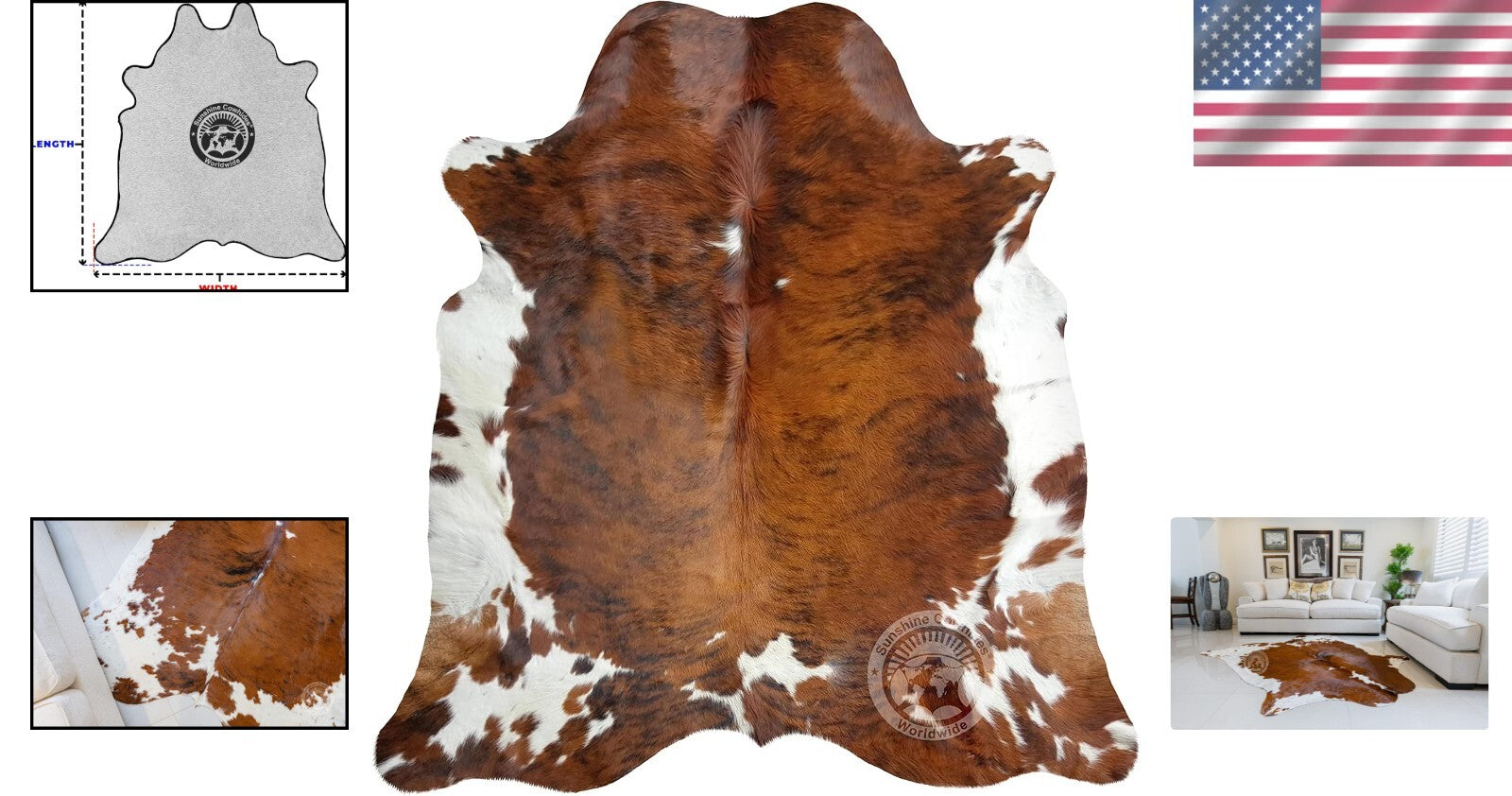 Rustic & Durable Brown/Cream Cowhide Rug - Unique Animal Shape 6x8 Ft Design