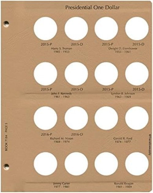 Premium Presidential Dollar Collector's Album - 6 Pages, Gold-Stamped Posts