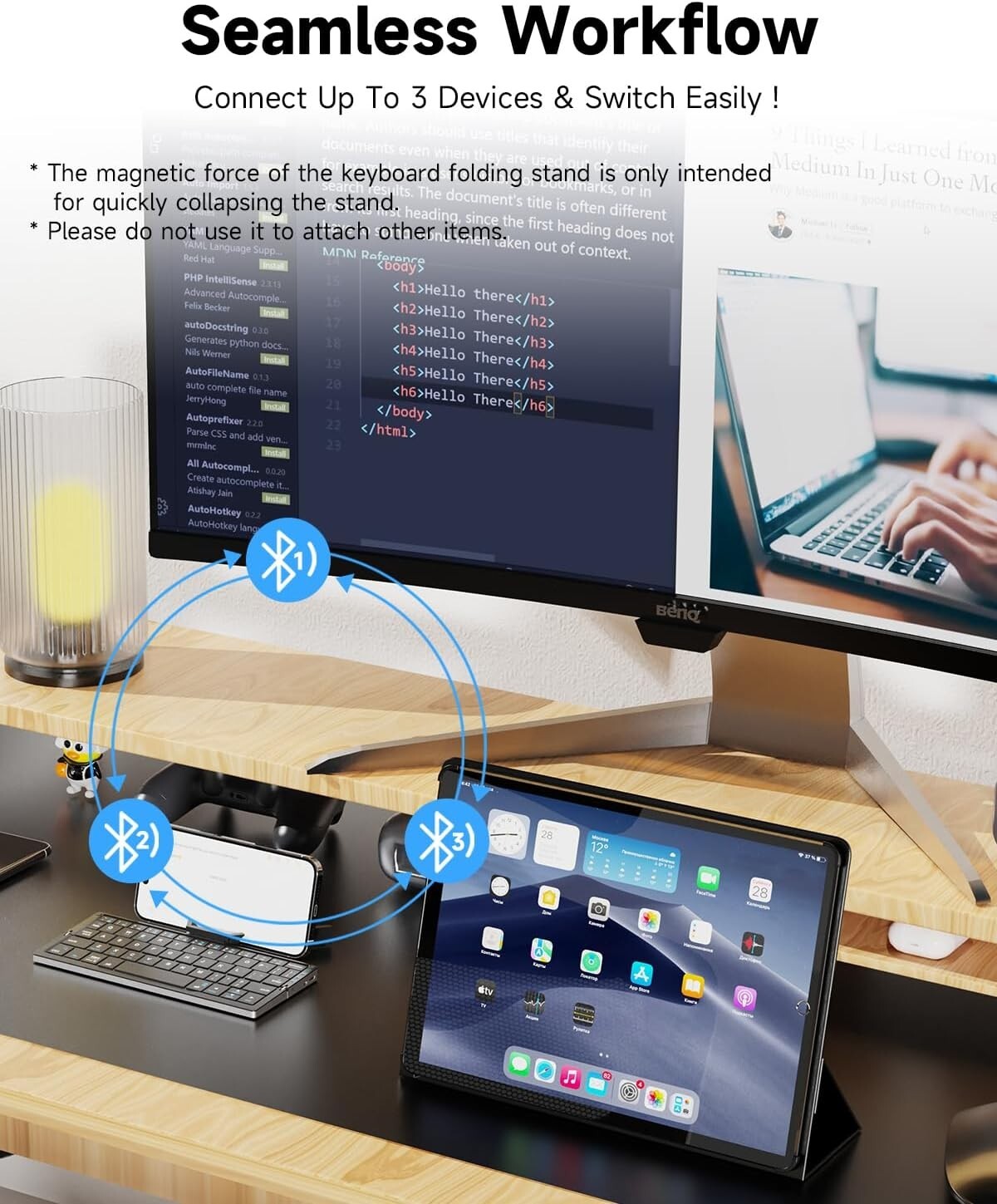 Lightweight Aluminum Travel Keyboard with Magnetic Bracket for Tablets & Phones