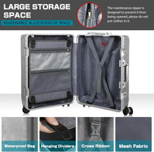 Load image into Gallery viewer, Fashionable Silver 24-In Aluminium Frame Suitcase with TSA Lock &amp; Spinner Wheels