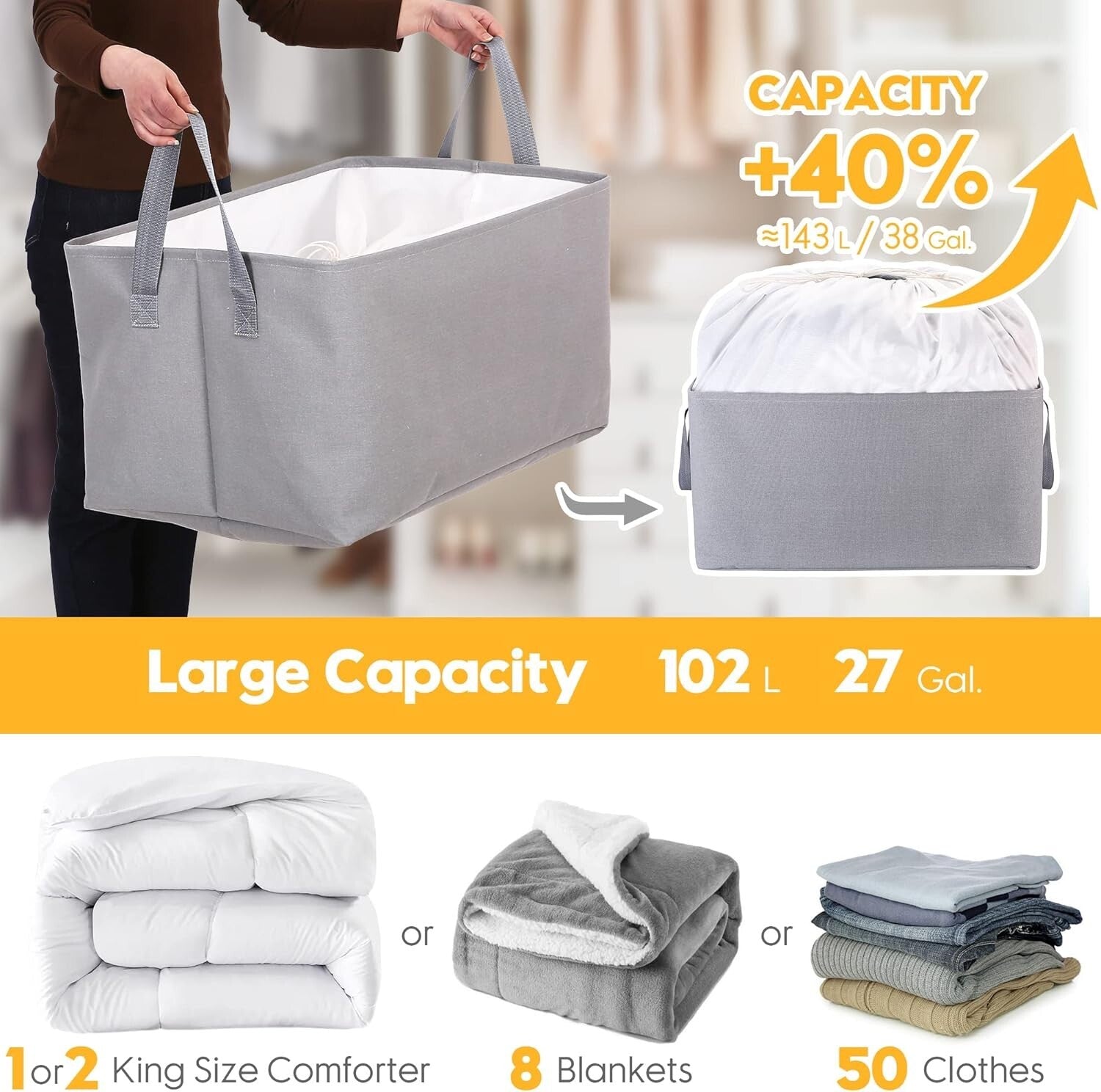 White 102L Storage Bins with Drawstring Covers - Versatile Closet Organizers
