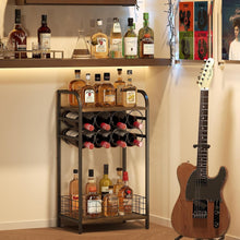 Load image into Gallery viewer, 3-Tier Industrial-Chic Wine Bar Table with 8-Bottle Rack - Space-Saving Elegance